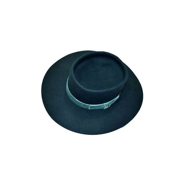 Lele Sadoughi Wool Wide Brim Fedora Hat Teal Blue OS One Size Velvet Band main image 7
